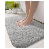 DEXI Bathroom Rug Mat 24x16, Extra Soft and Absorbent Bath Rugs, Washable Non-Slip Thick Carpet Mat for Shower Floor, Tub, Grey