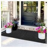 Bazasa Front Porch Rug 23.6x51.2 Black and White Striped Outdoor Rug Door Mat Cotton Hand Woven Rug for Front Porch Decor Reversible Washable Welcome Layered Doormat for Entryway Kitchen Patio