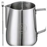 Milk Frothing Pitcher 12oz, Espresso Steaming Pitchers 350ml, Frother cup, Coffee Cappuccino Latte Art,304 Stainless Steel Jug with Decorating Art Pen