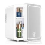 Skincare Fridge With Dimmable LED Light Mirror, 4L Makeup Mini Fridge for Bedroom, Car, Office & Dorm, Cooler & Warmer, Portable Small Refrigerator for Cosmetics, Skin Care and Food, White