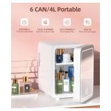 Skincare Fridge With Dimmable LED Light Mirror, 4L Makeup Mini Fridge for Bedroom, Car, Office & Dorm, Cooler & Warmer, Portable Small Refrigerator for Cosmetics, Skin Care and Food, White