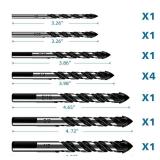 10-Piece Masonry Drill Bit Set for Concrete Tile Glass Ceramic Brick,1/8 to 1/2 Inch Drilling Bits with Triangle Handle,Tungsten Steel Alloy Tip. Black
