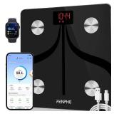 RENPHO Smart Scale for Body Weight, USB-C Rechargeable Digital Bathroom Scale, Electronic 13 Body Composition Monitor with Smartphone App, 396 lbs, Black, Elis 1 (11 inch)
