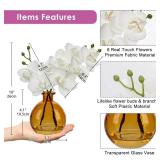 White Orchids Artificial Flowers Faux Orchid Arrangement with Amber Glass Vase Set of 2 Real Touch Phalaenopsis Orchid Flowers Orchid Centerpiece for Dining Room Table