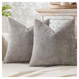 MIULEE Pack of 2 Couch Throw Pillow Covers 16x16 Inch Light Gray Modern Boho Accent Decorative Pillow Covers Soft Chenille Farmhouse Cushion Covers for Home Decor Bed Sofa Living Room