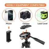 Laser Level Tripod Phone Stand: 51-Inch Aluminum Lightweight Tripod with 1/4 Screw Mount, Phone Holder and Bubble Level for iPhone and Line Lasers Measuring Tools, Carry Bag Included | Matte Black