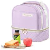 GLORIEROO Lunch Box Bag Women Girls - Double Deck Vegan Leather Insulated Waterproof Leakproof Cooler for Work Travel Picnics - Back to School Teacher Mothers Day Christmas Birthday Gifts