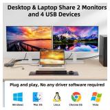 Dual Monitor KVM Switch for Laptop & Desktop 4K@60Hz, USB C and HDMI KVM Switch 2 Monitors 2 Computers with 4 USB 3.0 Port for Keyboard Mouse, 80W PD Charging, with Wired Remote and USB C Cable