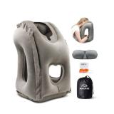 JefDiee Inflatable Travel Pillow, Airplane Neck Pillow Comfortably Supports Head and Chin for Airplanes, Trains, Cars Office Napping on The Tray Table (Grey)