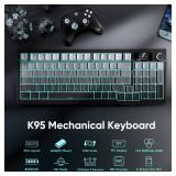 RedThunder K95 Wireless Mechanical Keyboard,TFT Screen & Knob, Trip-Modes Connection, Gasket Custom Hot-Swap Keyboard, RGB Backlit, Pre-lubed Linear Switches, Side Printed PBT Keycaps, Gray Gradient