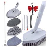 DSV Standard Tile Tub Scrubber Brush Shower Scrubber with Long Handle, 3-in-1 Cleaning Brush with 3 Detachable No Scratch Brush Heads, 56 Scrub Brush for Shower, Bathroom, Wall, Kitchen, Sink,Toilet