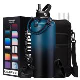 87/128 oz Insulated Water-Bottle with straw - Gallon Water Bottles with Phone Holder, Stainless Steel Water Jug with Strap & Auto Chug Lids, Gym Camping Sport Metal Flask w/Paracord Handle