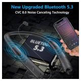 Neckband Bluetooth Headphones Speaker 2 in 1 Wireless Wearable Speaker with Retractable Earbuds, 3D Stereo Sound, Portable Speaker and Headset w/Built in Mic for Home, Office and Outdoors