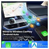 Wireless CarPlay Adapter & Android Auto, 2-in-1 CarPlay Adapter Convert Wired to Wireless, Mini Size with USB A & USB-C Extension Cable, Plug & Play, Stable Connection & No Delay