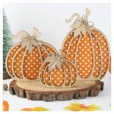 Fall Decor Wooden Pumpkin Decorations for Home 3PCS Autumn Pumpkin Farmhouse Harvest Decorations Self Sitters Mantel Table Sign Tiered Tray Decor