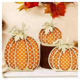 Fall Decor Wooden Pumpkin Decorations for Home 3PCS Autumn Pumpkin Farmhouse Harvest Decorations Self Sitters Mantel Table Sign Tiered Tray Decor