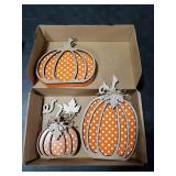 Fall Decor Wooden Pumpkin Decorations for Home 3PCS Autumn Pumpkin Farmhouse Harvest Decorations Self Sitters Mantel Table Sign Tiered Tray Decor
