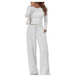 Trendy Queen Womens Two 2 Piece Matching Lounge Sweat Sets 2025 Early Fall Fashion Must Have Y2K Teen Workout Gym Clothes Wide Leg Airport Travel Vacation Outfits Sweatsuit Winter Essential Clothing M
