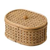 SOFE Rattan Decorative Box with Lid, Small Oval Box for Storage, Hand-Woven Display Boxes for Organizing Jewelry, Candies, Snacks, Keys, Farmhouse & Boho & Modern Home Decor, Dresser Decor