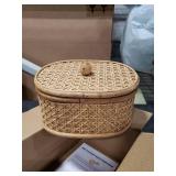 SOFE Rattan Decorative Box with Lid, Small Oval Box for Storage, Hand-Woven Display Boxes for Organizing Jewelry, Candies, Snacks, Keys, Farmhouse & Boho & Modern Home Decor, Dresser Decor