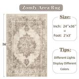 Area Rug 2x3 Vintage Rug: Small Washable Indoor Medallion Entryway Rug Low Pile Distressed Floor Carpet Retro Accent Doormat for Bedroom Bathroom Hallway Kitchen Home Office(Taupe, 2