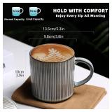 MONITO 16Oz Coffee Mugs Set of 4, Rustic Ceramic Coffee Cups Set with Large Handle, Vintage Striped Stoneware Coffee Mugs for Latte, Cocoa, Tea, Milk,  Microwave & Dishwasher Safe, Smoky Blue