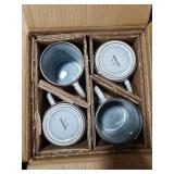 MONITO 16Oz Coffee Mugs Set of 4, Rustic Ceramic Coffee Cups Set with Large Handle, Vintage Striped Stoneware Coffee Mugs for Latte, Cocoa, Tea, Milk,  Microwave & Dishwasher Safe, Smoky Blue