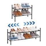 STORAGE MANIAC Expandable Shoe Rack, 8 Pairs Stackable Small Shoe Rack, Metal Adjustable Shoes Organizer for Closet, Entryway, Hallway, Garage, Front Door, Shoes Shelves, Black 2 Tier
