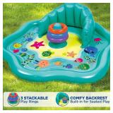 SwimSchool Baby Splash Play Mat with Adjustable Canopy Inflatable Play Pool for Babies & Infants with Backrest Includes Baby Water Toy Rings
