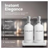 White Glass Hand and Dish Soap Dispenser Set by Brighter Barns - Kitchen Soap Dispenser Set with Tray & Pump for Office, Hotel, Vacation Rental, Airbnb - Modern Kitchen Decor & Accessories (White)
