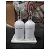 White Glass Hand and Dish Soap Dispenser Set by Brighter Barns - Kitchen Soap Dispenser Set with Tray & Pump for Office, Hotel, Vacation Rental, Airbnb - Modern Kitchen Decor & Accessories (White)