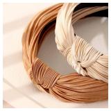 Drnytunk 4 Pack Knotted Wide Headbands for Women Girls Cute Head Wrap in Solid Color Non-slip Hair Accessories for Daily Festival Gifts(Black White Khaki Coffee)