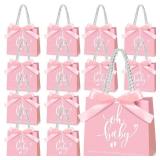 Spakon MultiPacks Baby Shower Favors for Guests Oh Baby Gifts Bag with Handles Paper Goodie Gift Bags with Ribbon for Newborn Gender Reveal Favors(Pink)
