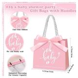 Spakon MultiPacks Baby Shower Favors for Guests Oh Baby Gifts Bag with Handles Paper Goodie Gift Bags with Ribbon for Newborn Gender Reveal Favors(Pink)