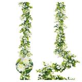 HIAGROW 6FT Eucalyptus Garland with Flowers, 2 Pack Artificial Greenery Garland Hanging Faux Eucalyptus Garland Suitable for Table Wedding Backdrop Arch Wall Party UV Protected Indoor Outdoor Decor