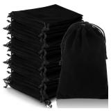 Goaste Bulk Pieces Velvet Drawstring Bags, 5x7 Inch Black Jewelry Pouches, Soft Velvet Gift Bag, Double Drawstring Cloth Bags for Jewelry Bracelet, Headphone, Bead, Gift, Candy, Gadgets