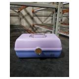 Caboodles On-The-Go Girl Makeup Box, Two-Tone Lavender on Blue, Hard Plastic Makeup Organizer Box, Built-In Mirror, Secure Latch for Safe Travel, Spacious Storage for Large Items