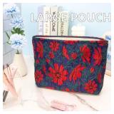 PAZIMIIK Makeup Bag Large Cotton Zipper Pouch for Purse Travel Canvas Make Up Organizer for Women Cosmetic,Brocade Navy Blue