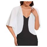 Women Bolero Shrug Cardigan Open Front Cover Up Sheer Short Sleeve Kimonos for Evening Dress(White,2XL)