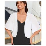 Women Bolero Shrug Cardigan Open Front Cover Up Sheer Short Sleeve Kimonos for Evening Dress(White,2XL)