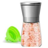 M JINGMEI Manual Salt or Pepper Grinder for Professional Chef, Best Spice Mill with Stainless Steel Cap, Ceramic Blades and Adjustable Coarseness, Refillable Glass Body with 6OZ Capacity
