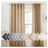 NICETOWN Sheer Linen Curtains for Sliding Glass Door, Grommet Semi Sheer Linen Blend Window Drapes Privacy with Light Filtering for Bedroom/Living Room, Camel, W70 x L84, 2 Panels