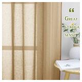 NICETOWN Sheer Linen Curtains for Sliding Glass Door, Grommet Semi Sheer Linen Blend Window Drapes Privacy with Light Filtering for Bedroom/Living Room, Camel, W70 x L84, 2 Panels