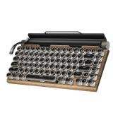 Retro Typewriter Wireless Mechanical Gaming Keyboard, Bluetooth 5.0 Office Computer Vintage Keyboards 83-Key Blue Switches Punk Round Keycap, LED Backlight, Compatible with PC/Laptop/Pad/Phone, Wood
