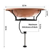 Jealoeur Bird Bath Deck Mounted 12 Inches, Deck Adjustable Steel Clamp 3.5 Inches, Balcony Railing Birdbaths Unheated(Brown)