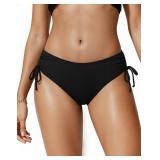 Tempt Me Women Black Bikini Bottoms Side Tie Adjustable Bathing Suit Swimsuit Full Coverage Swim Bottom L