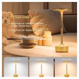 KROPTIB Table Lamp,LED Rechargeable Desk Light,3 Color Dimming Portable Battery Lamp, 5000mAh Waterproof Table Light with Memory Function,for Indoor/Outdoor/Dinner/Patio/Restaurant(Gold)