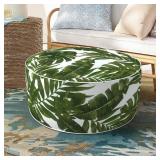 DYTXIII Inflatable Ottoman Stool D21 xH9 for Outdoor/Indoor Use, Water Repellent Patio Foot Rest Stool with Portable Handle,Round Pouf Ottoman Suitable for Garden,Deck and Camping - Palm Green