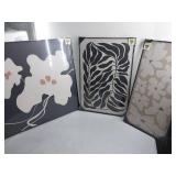 FACTORY SEALED - Modern Black and White Floral Wall Art Panels - 24x24, 24x15.75", 24x11.75"