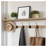 Modern 29 Wall-Mounted Coat Hooks with Shelf and 5 Double Metal Hooks for Entryway, Bedroom, Living Room, Bathroom(Natrual)
